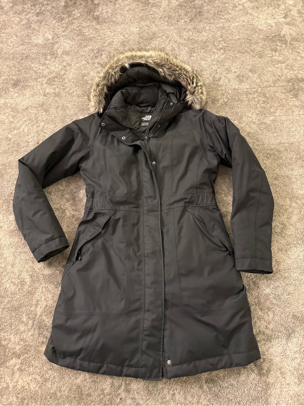 The North Face Women’s Black Arctic Parka Jacket Coat with Faux-Fur Hood